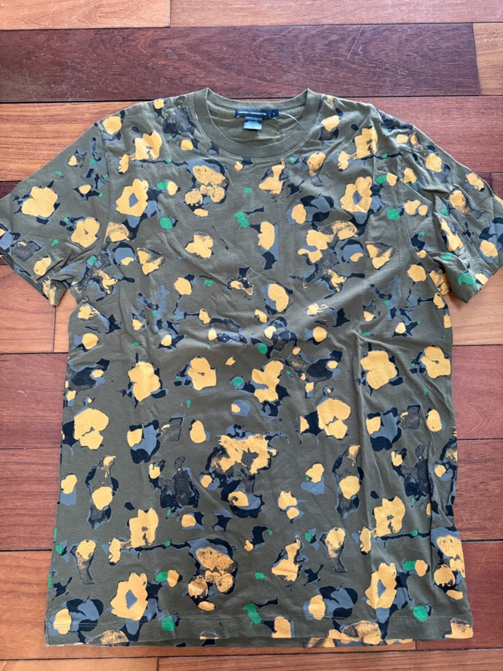 French Connection Men's Olive Green Floral Print Crewneck T-Shirt
